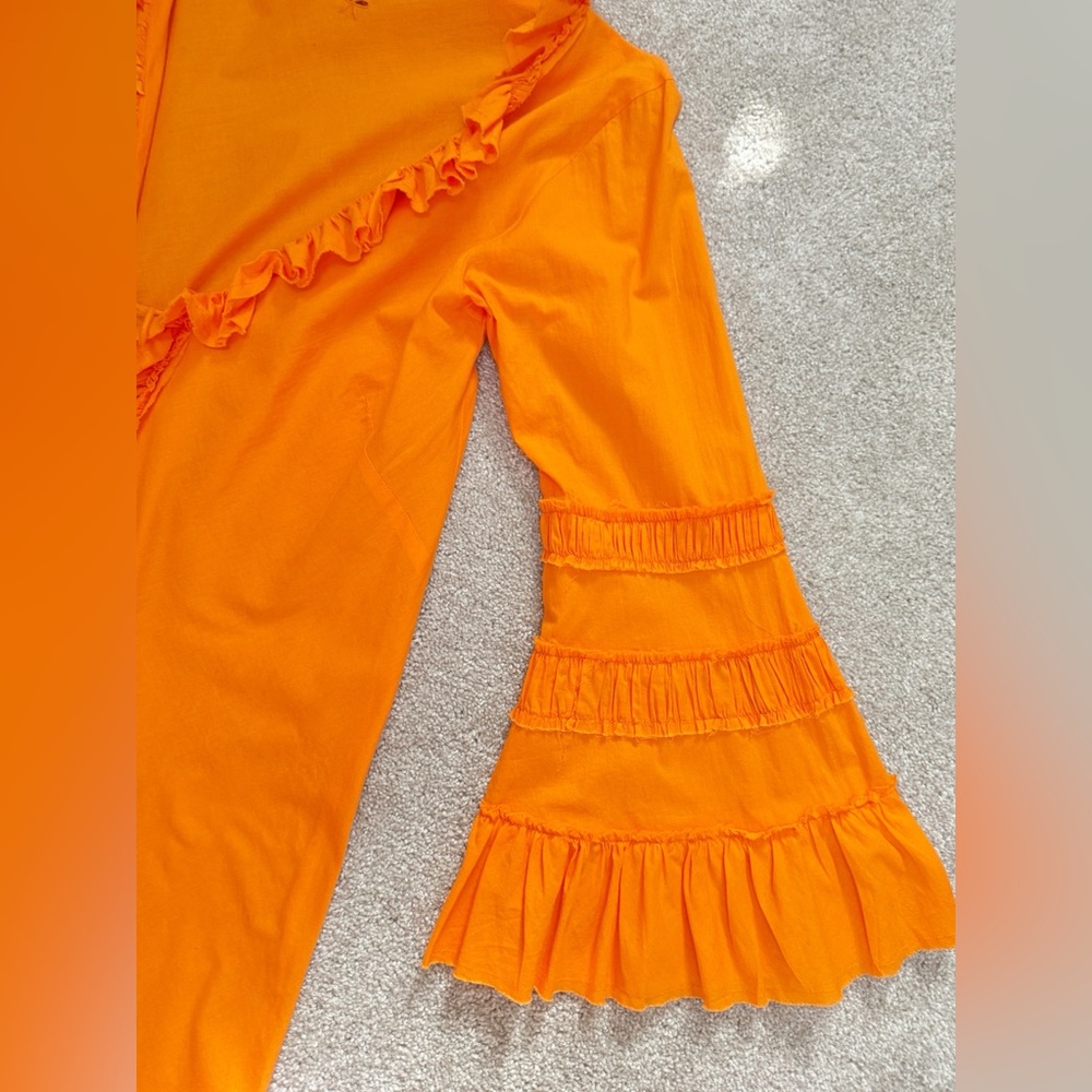 Anya Hindmarch - Orange Ruffled Beach Coverup Dress - 100% Cotton - size Large - Picture 5 of 16
